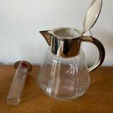 Old Refreshing Carafe + Ice Tube Moulded Glass + Silver Metal