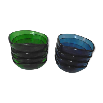 8 Vereco ramekin cups blue - vintage green