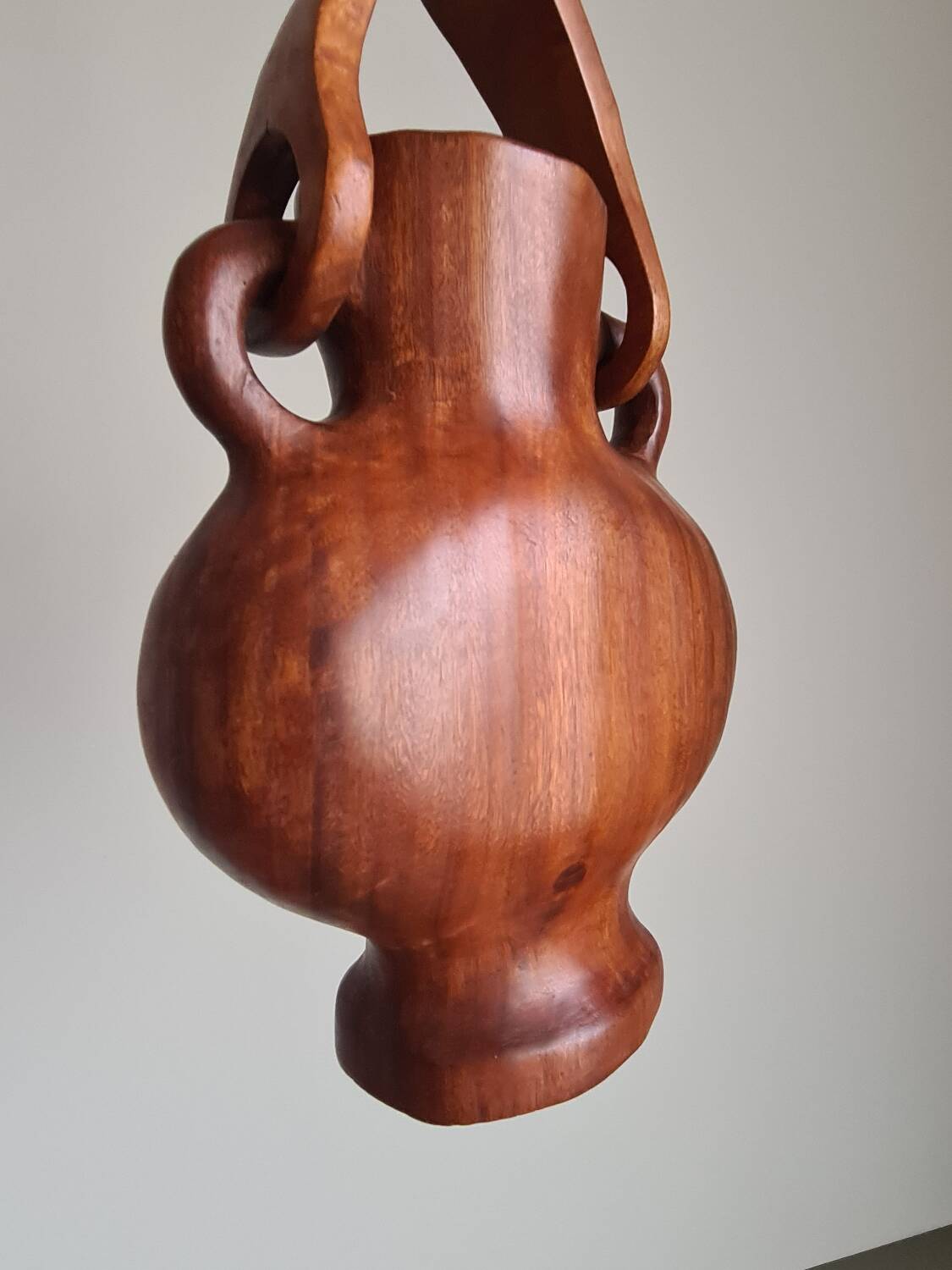 Hanging vase in solid wood carved / handcrafted / 1960