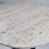 Vintage travertine bistro/dining table, solid metal base. (A)