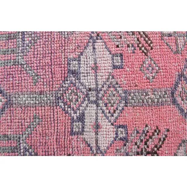 Vintage Turkish Oushak handmade wool cotton pink runner rug 84x379