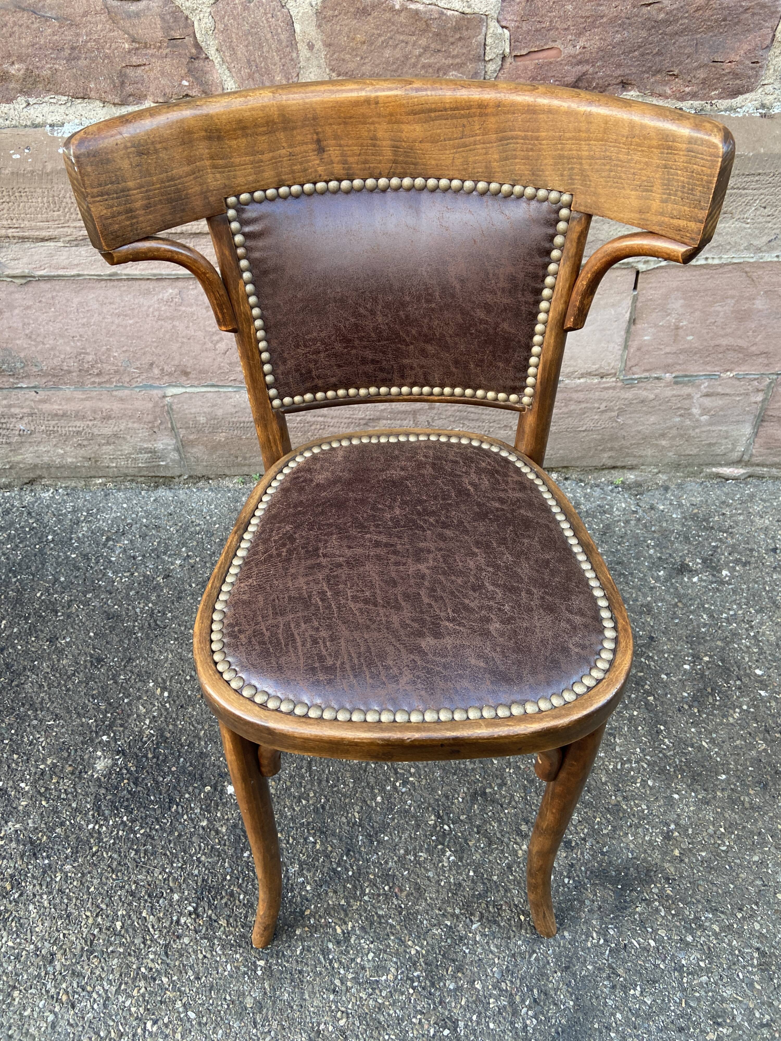Pair of restaurant chairs bent wood imitation leather 50s