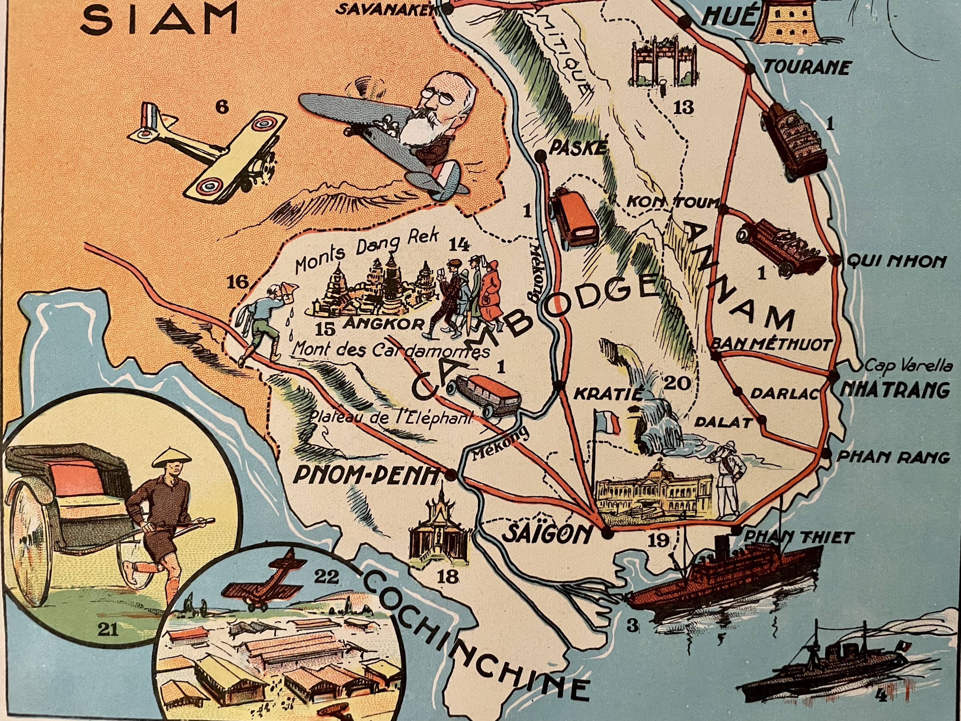 Old poster map of French Indochina (tourism) - 1931