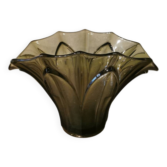 Vase art déco en verre fumé poli et dépoli