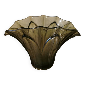 Art Deco vase in polished and frosted smoked glass