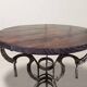 Handmade round side table with wrought iron base, circa 1980s, Czechoslovakia, 67 × 50 cm