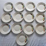 Service of 13 dessert plates and pie dish Digoin & Sarreguemines "Beausoleil"