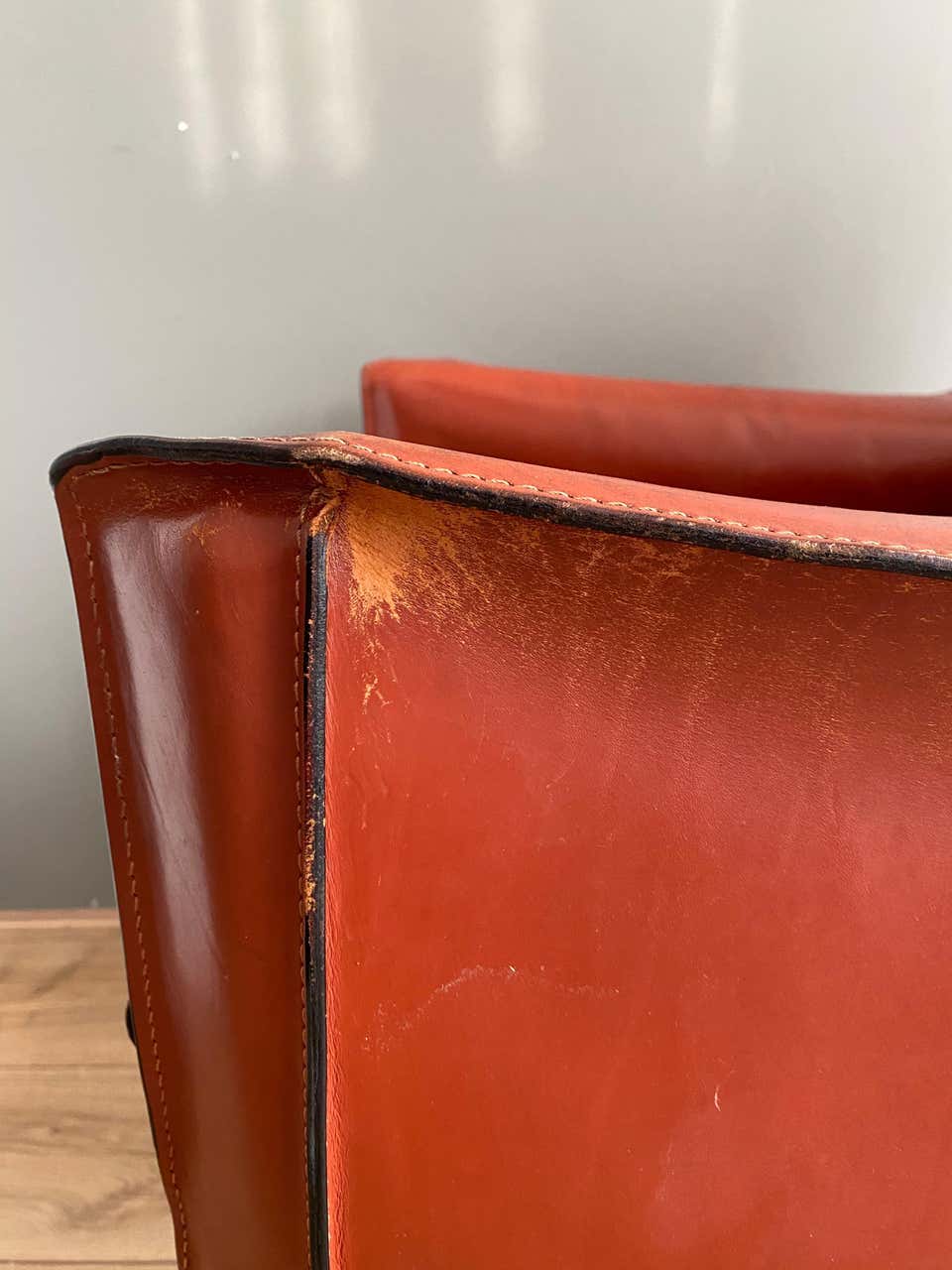 Cognac leather Cab lounge chair by Mario Bellini, 1970s
