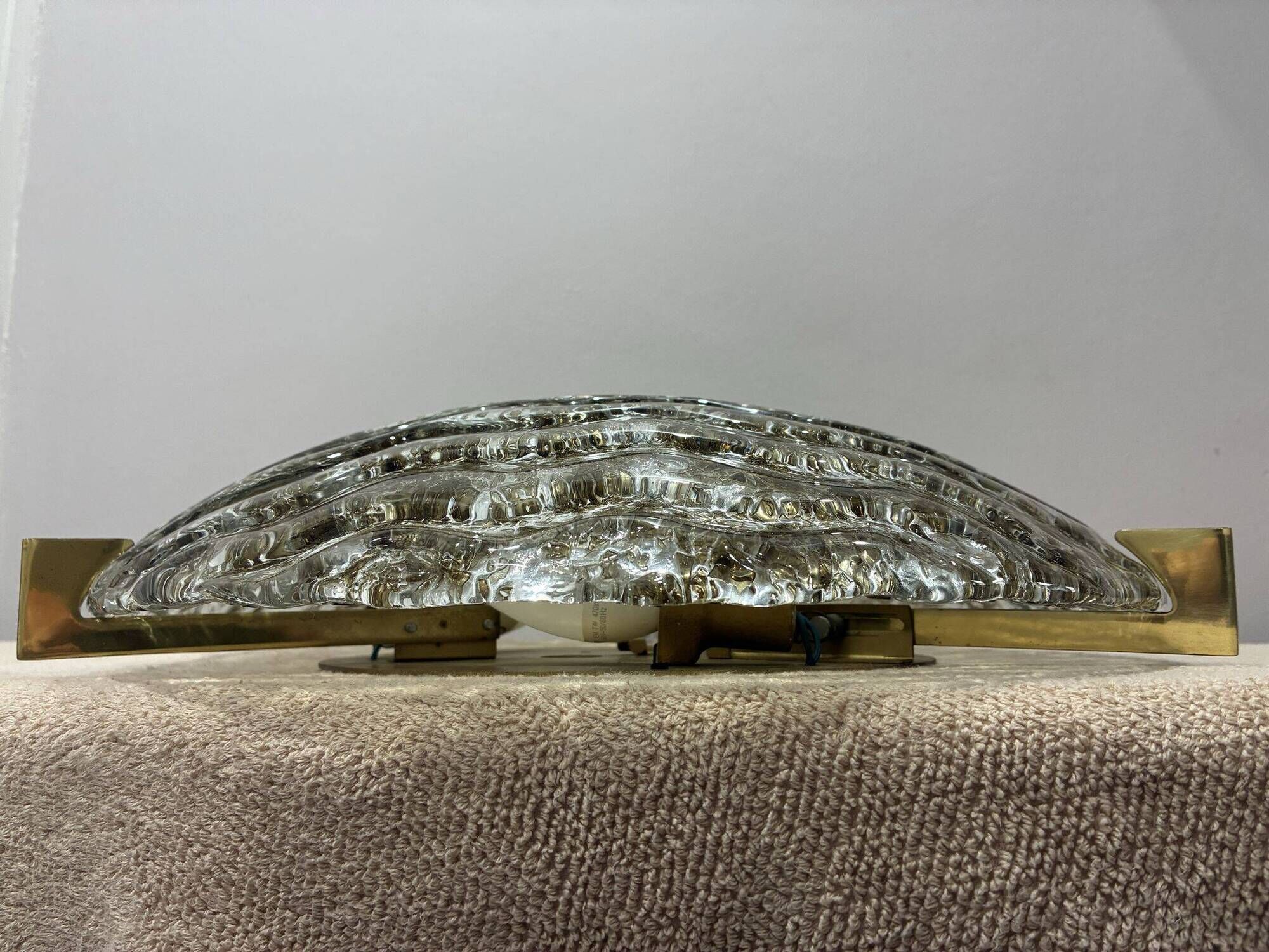 Kaiser Leuchten Murano ice glass flush mount lamp, 40 cm, 1970s