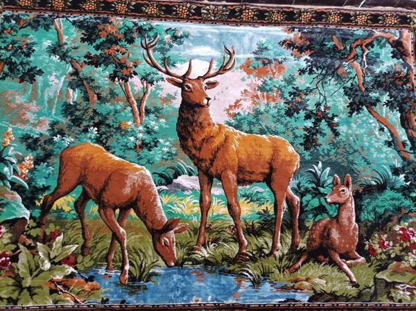 Ancienne Tenture Murale Tapisserie Thème Chasse 118 X 170 Cm