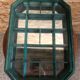 Old hanging showcase 18 green wood boxes + mirror + vintage glass door