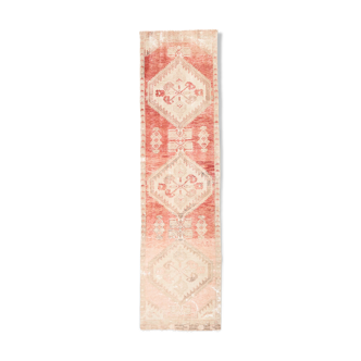 Faded red and beige vintage runner rug 322x85cm