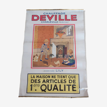 Affiche lithographiée chauffage Deville