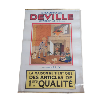 Affiche lithographiée chauffage Deville