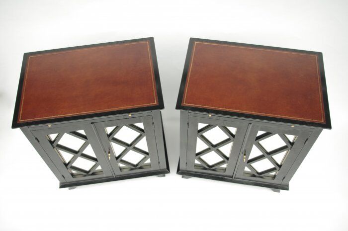 Pair of buffets in a black lacquer decoration of braces circa 1950