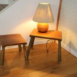 2 brutalist wooden nesting tables