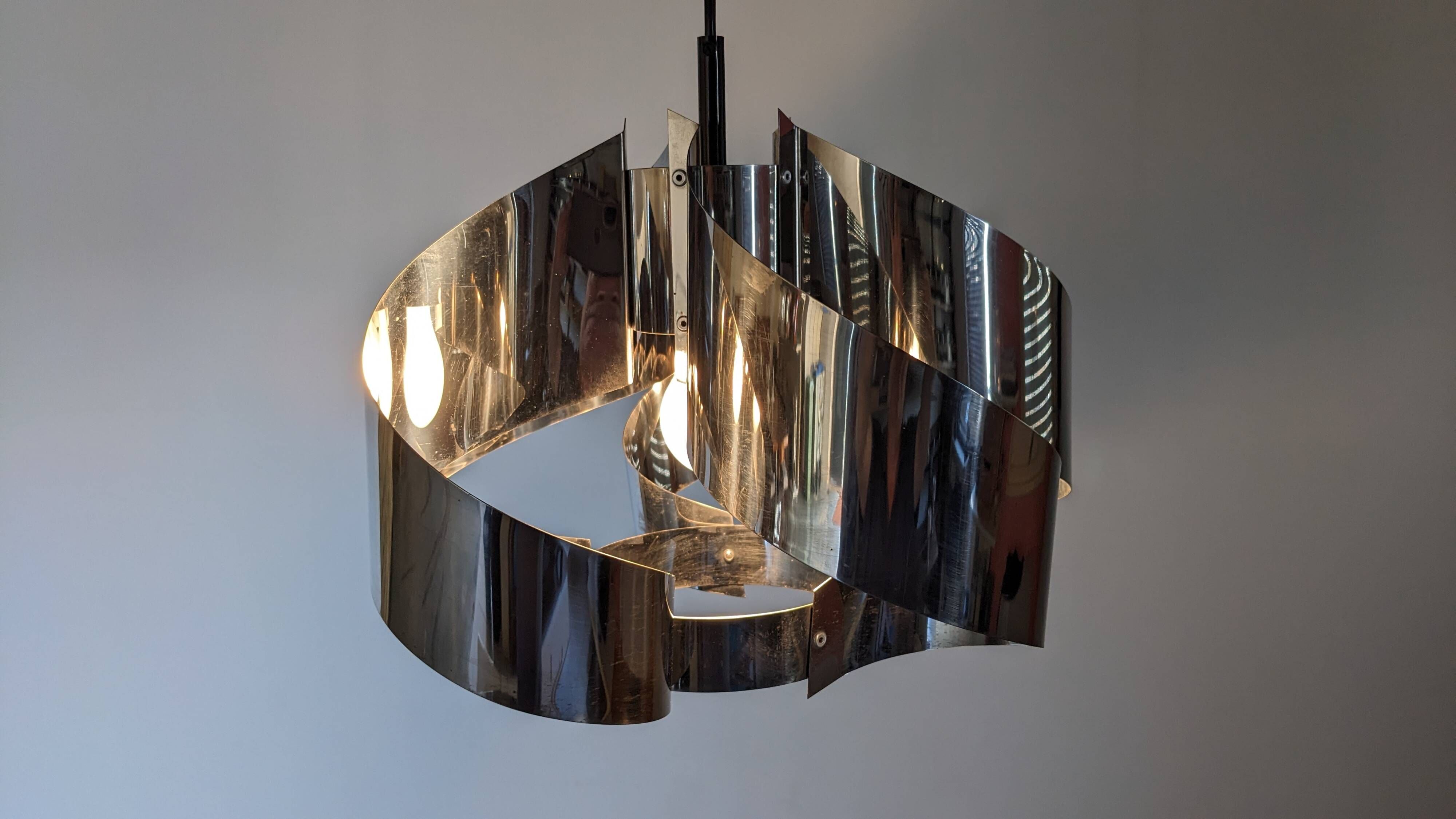 Spiral suspension Space age in chrome metal by Max Sauze, France 1970