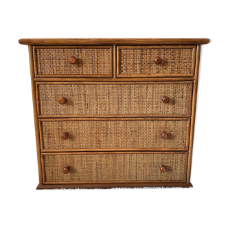 Vintage rattan chest of drawers