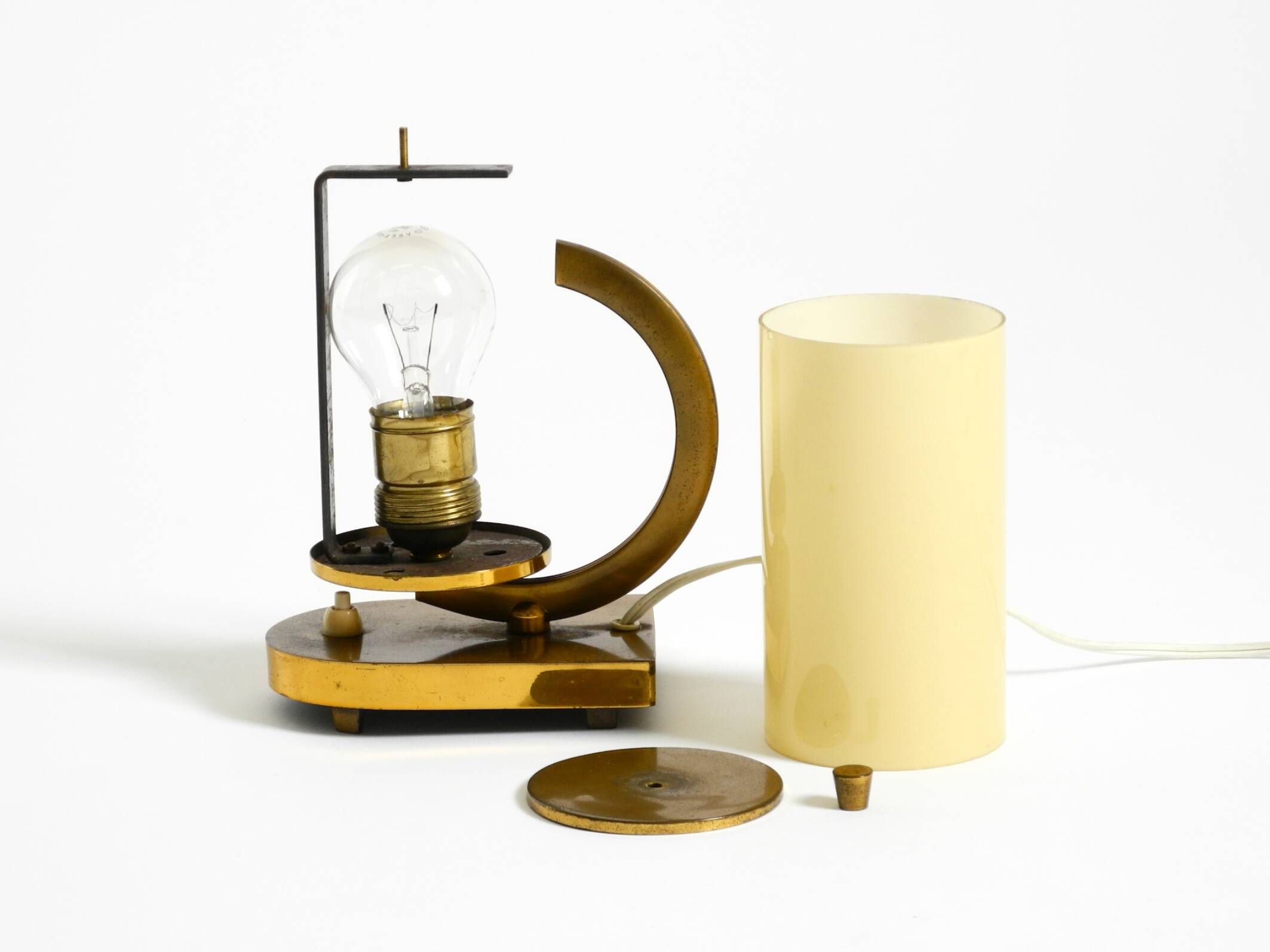 Rare and beautiful 1940s brass table lamp with opal glass shade