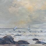 HSP painting "Varangeville Beach" by Roger ROZET (1915-2001) Normandy