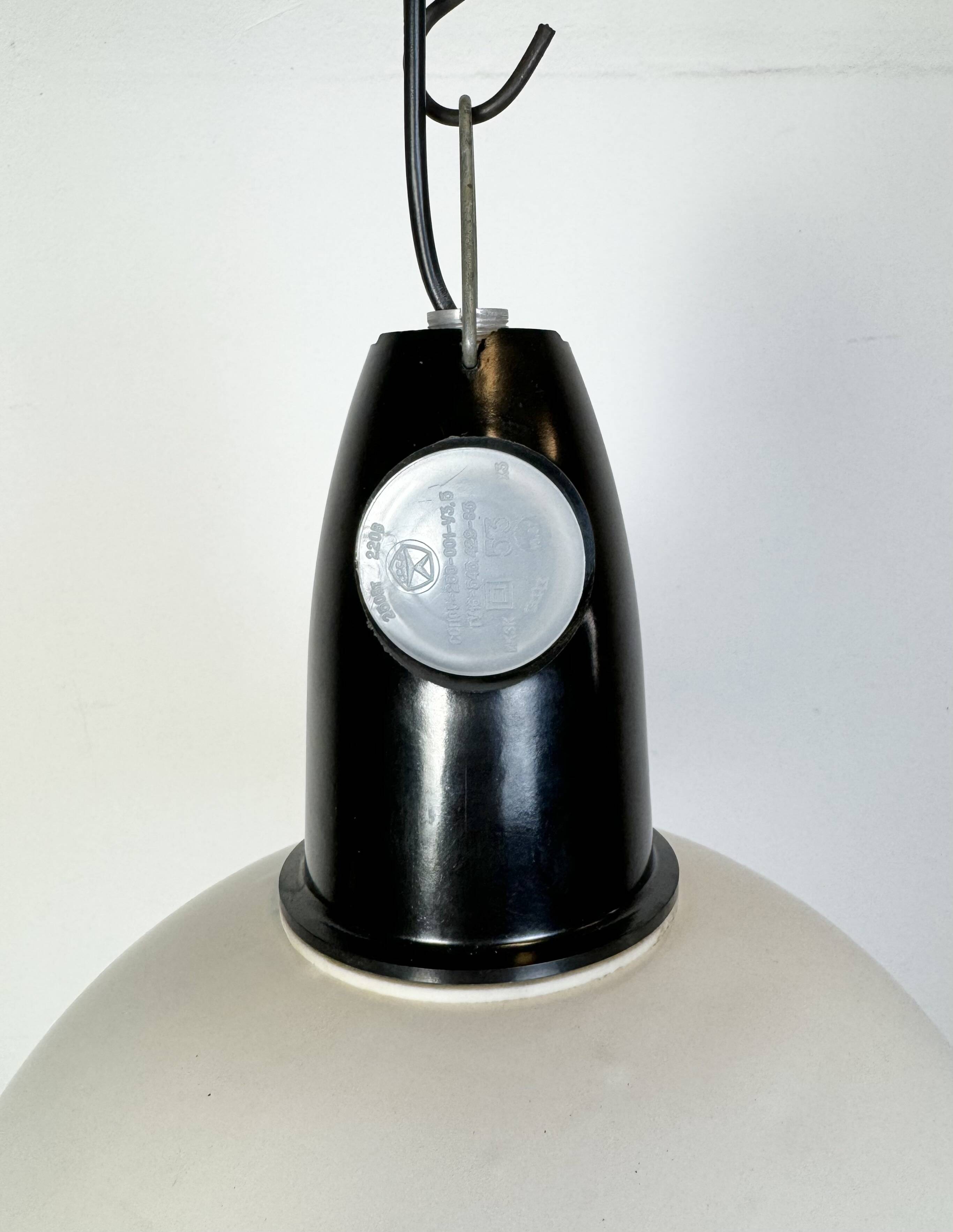 Industrial soviet white enamel pendant lamp, 1960s
