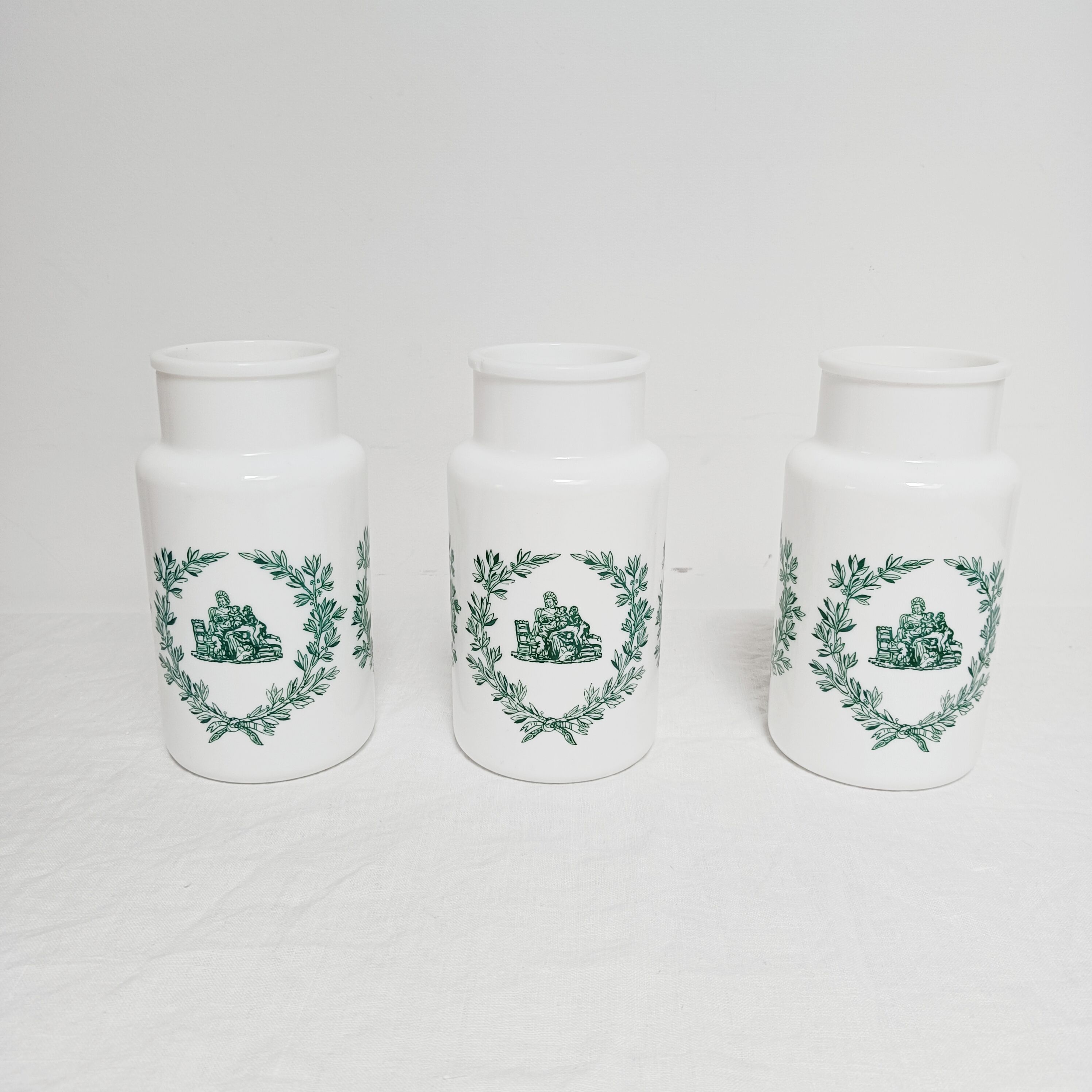 Set of 3 opaline apothecary pots