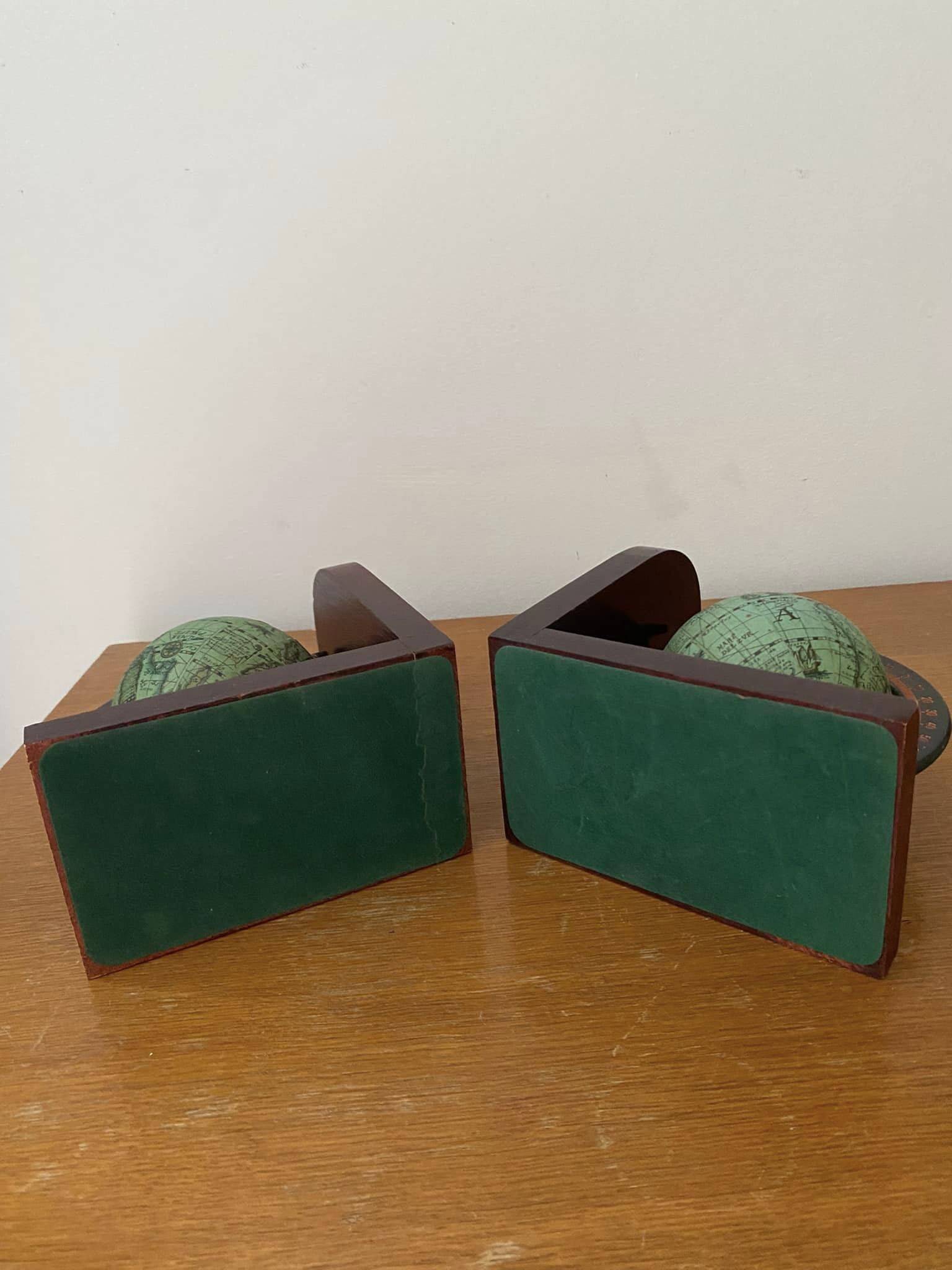 Pair of wooden globe bookends