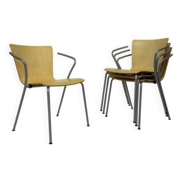 vintage fritz hansen vico magistretti duo bentwood stacking armchairs set of four