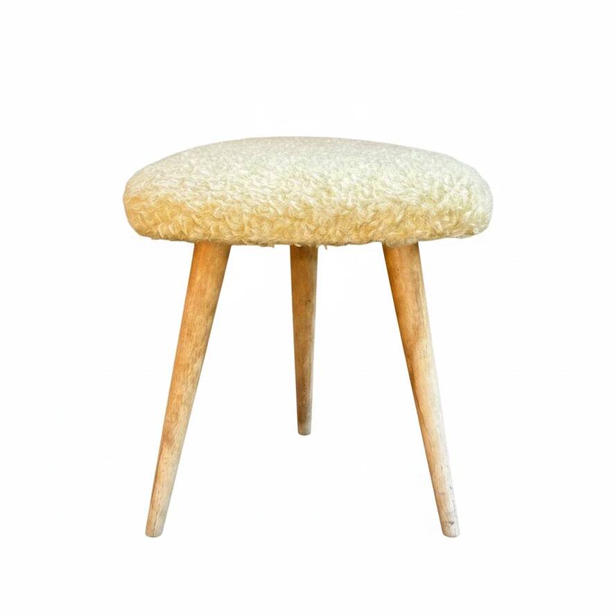 Tabouret vintage pieds compas et moumoute
