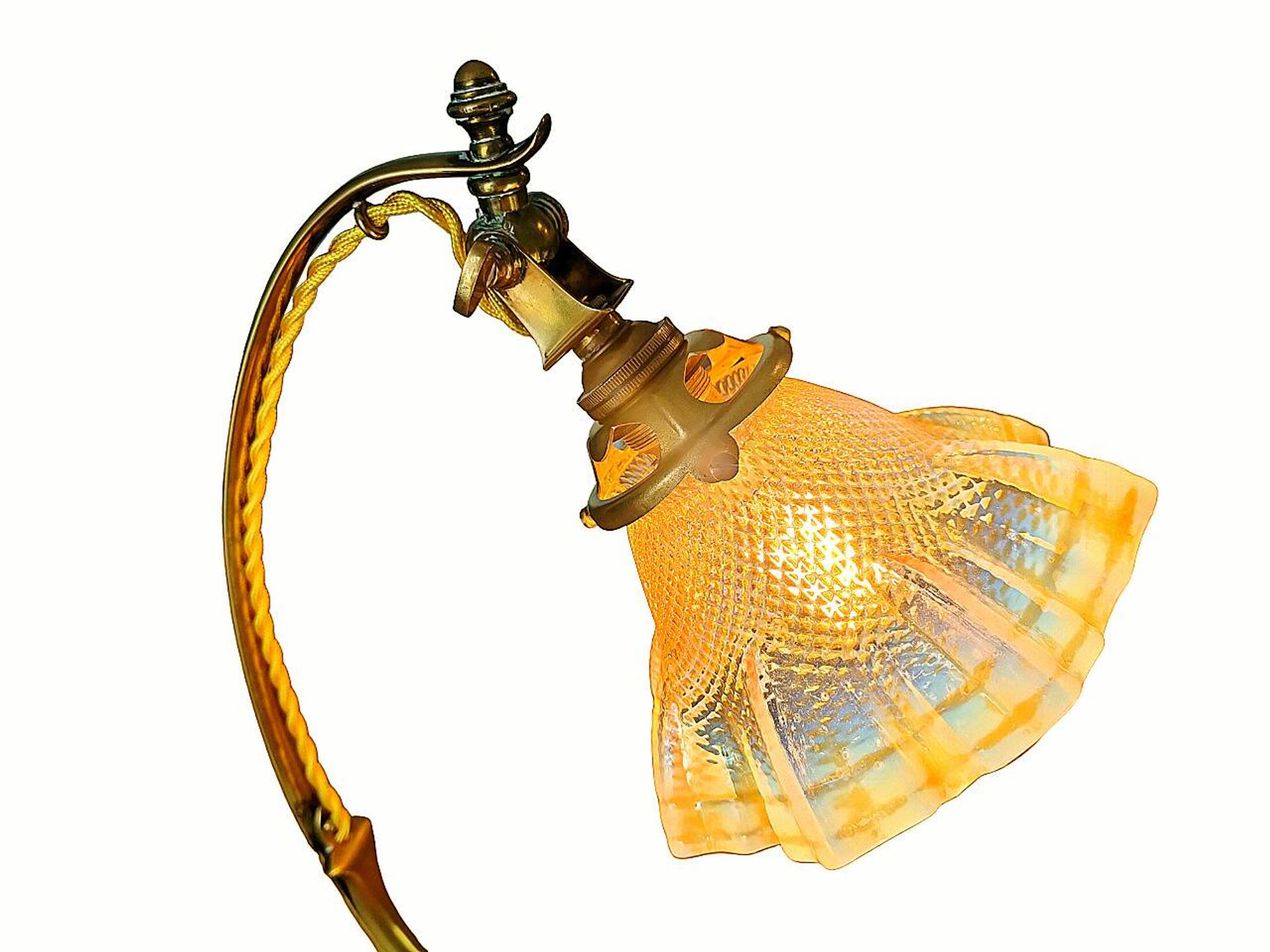 Lamp art & craft foot gooseneck was benson adjustable bronze and lampshade tulip iridescent crystal