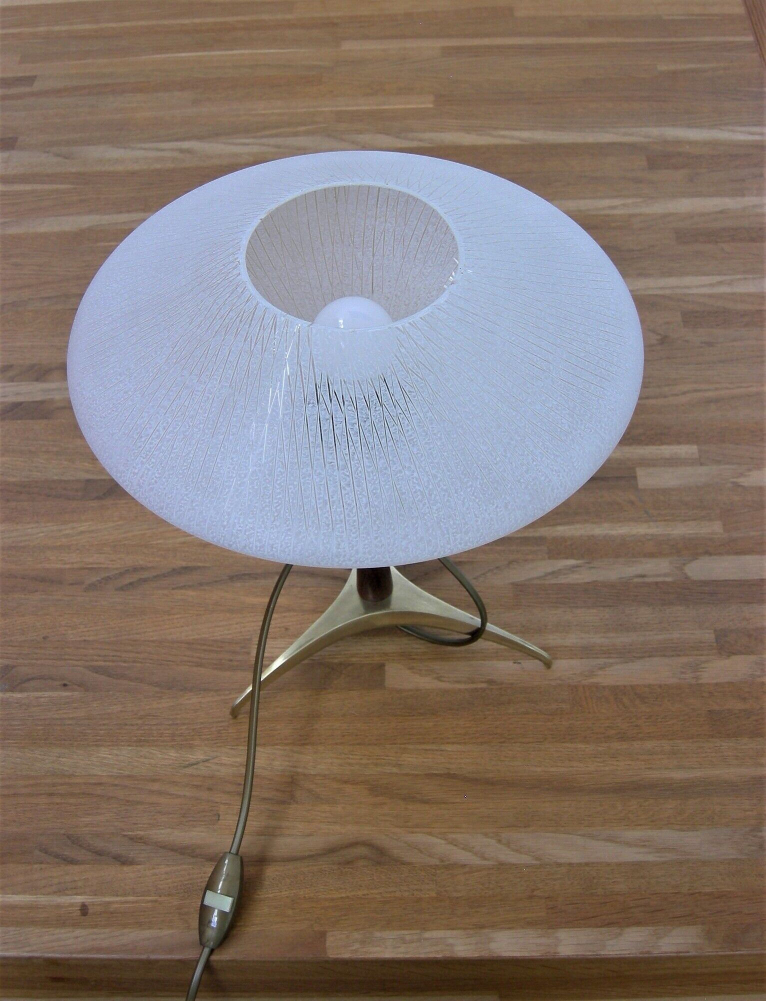 Scandinavian style lamp in teak, brass and opaline