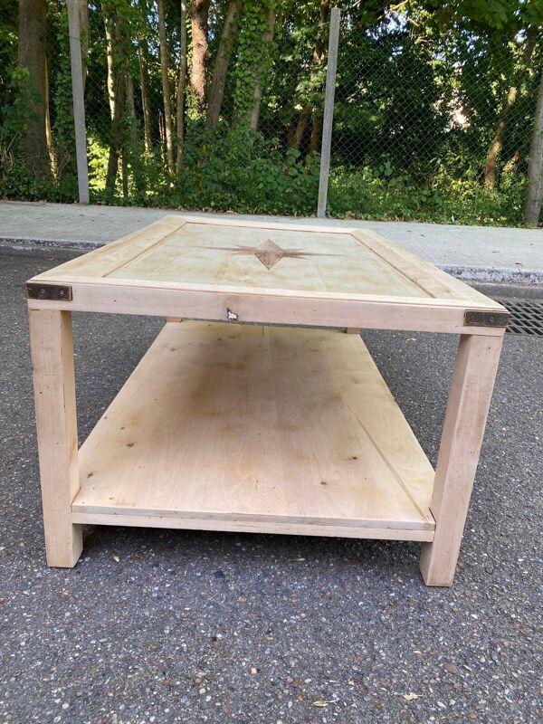Table basse rénové en bois massif style campagne chic bord de mer
