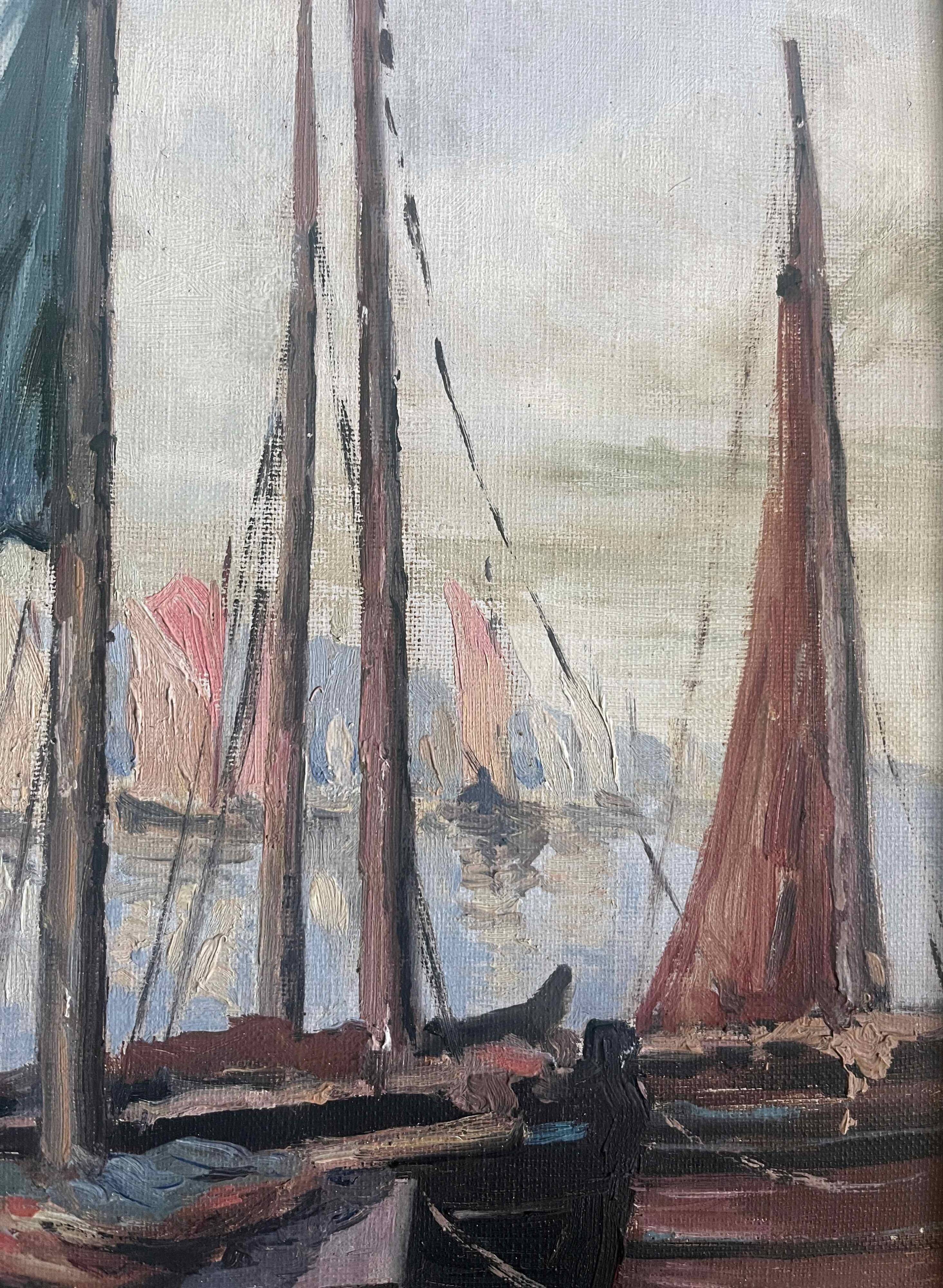 Painting by Henri Schaeffer (1900-1975) "Fishing boat" + frame