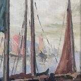 Painting by Henri Schaeffer (1900-1975) "Fishing boat" + frame