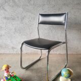 Vintage 70s black skai sled chair