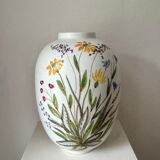 Ceramic vase with hand-painted wildflowers by Lars Thorén for Rörstrand, 1960s