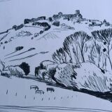 Original drawing in black chalk by Jean Villette (1913-2005)