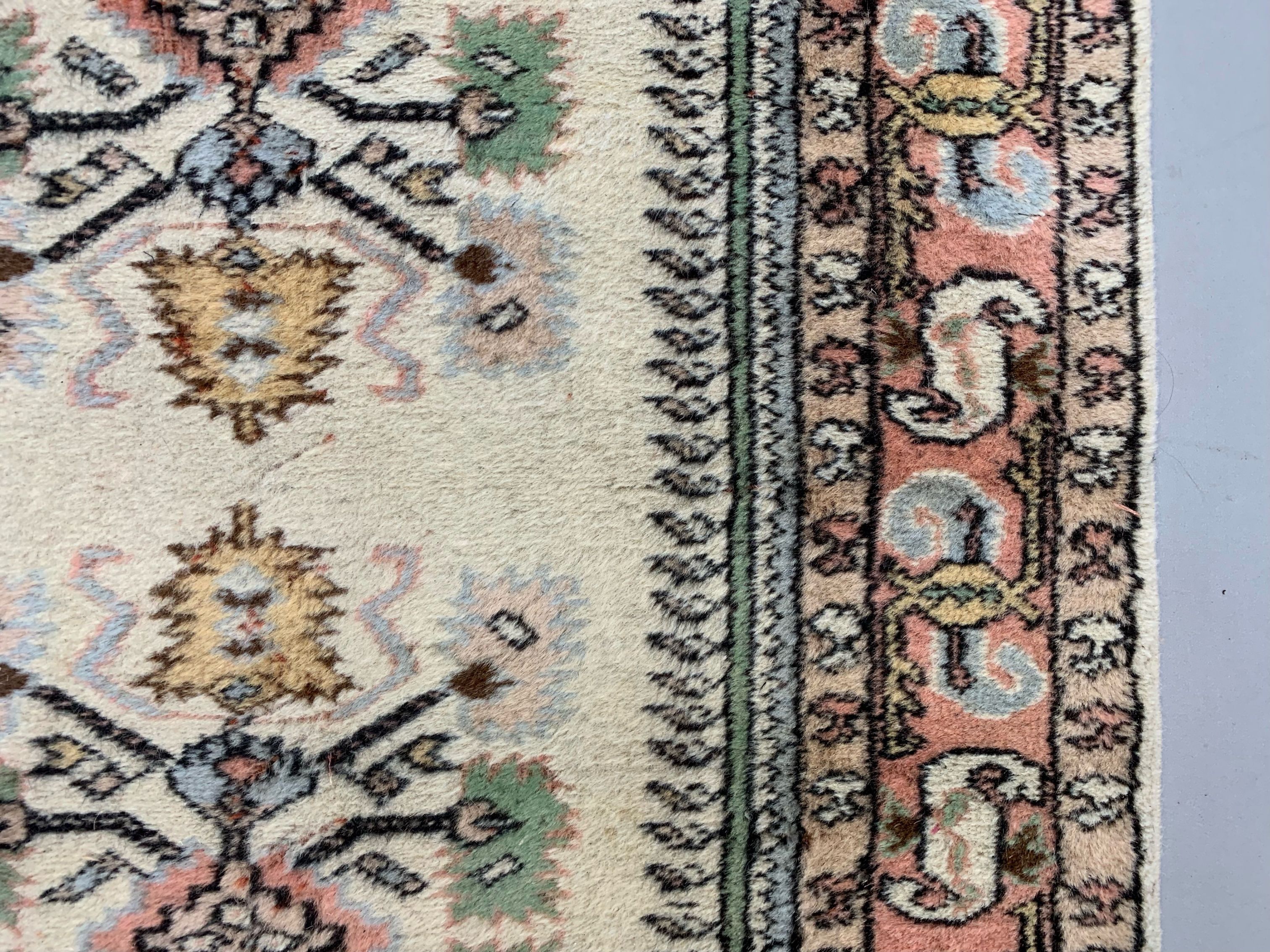 Vintage Turkish Runner 320x86 cm Kula Rug, Terracotta Red, Green, Beige
