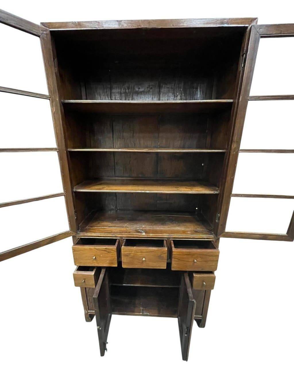 XL vintage wooden display cabinet/buffet, very tall, with glass.