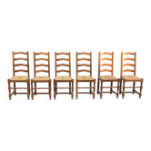 6 chaises bois massif chêne moyen et paille dossier haut 102cm