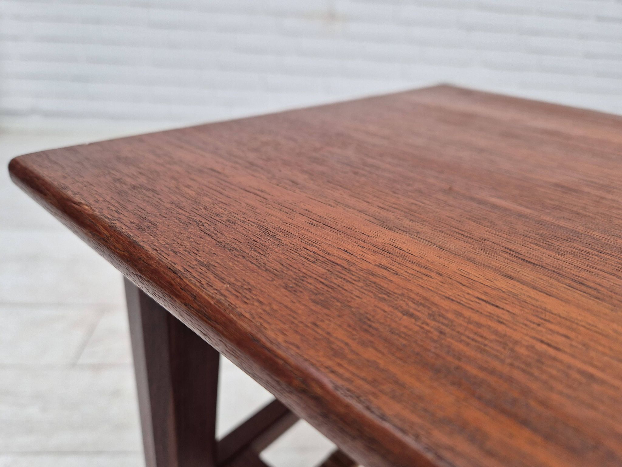 1970s, Danish side table, original very good condition, teak wood, rattan.