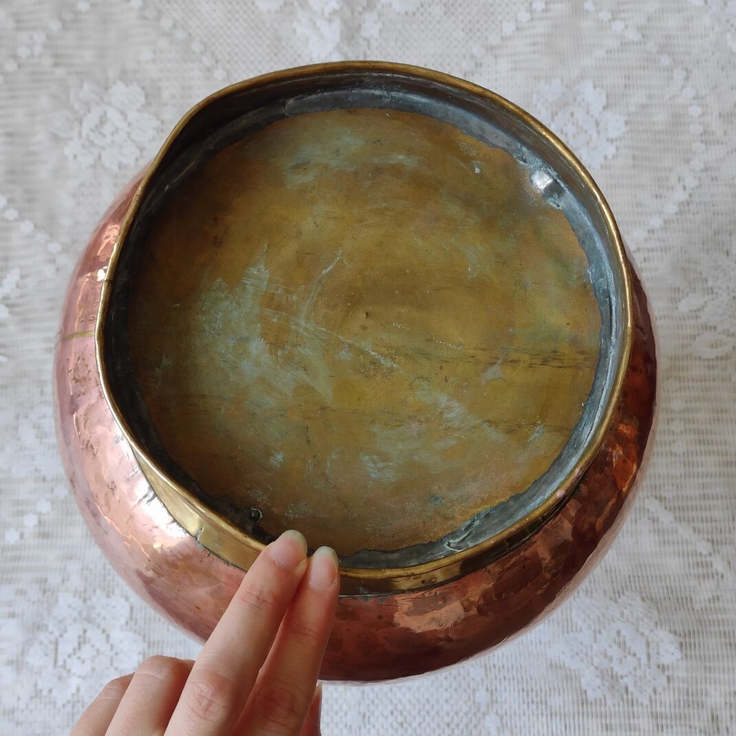 Copper and brass pitcher