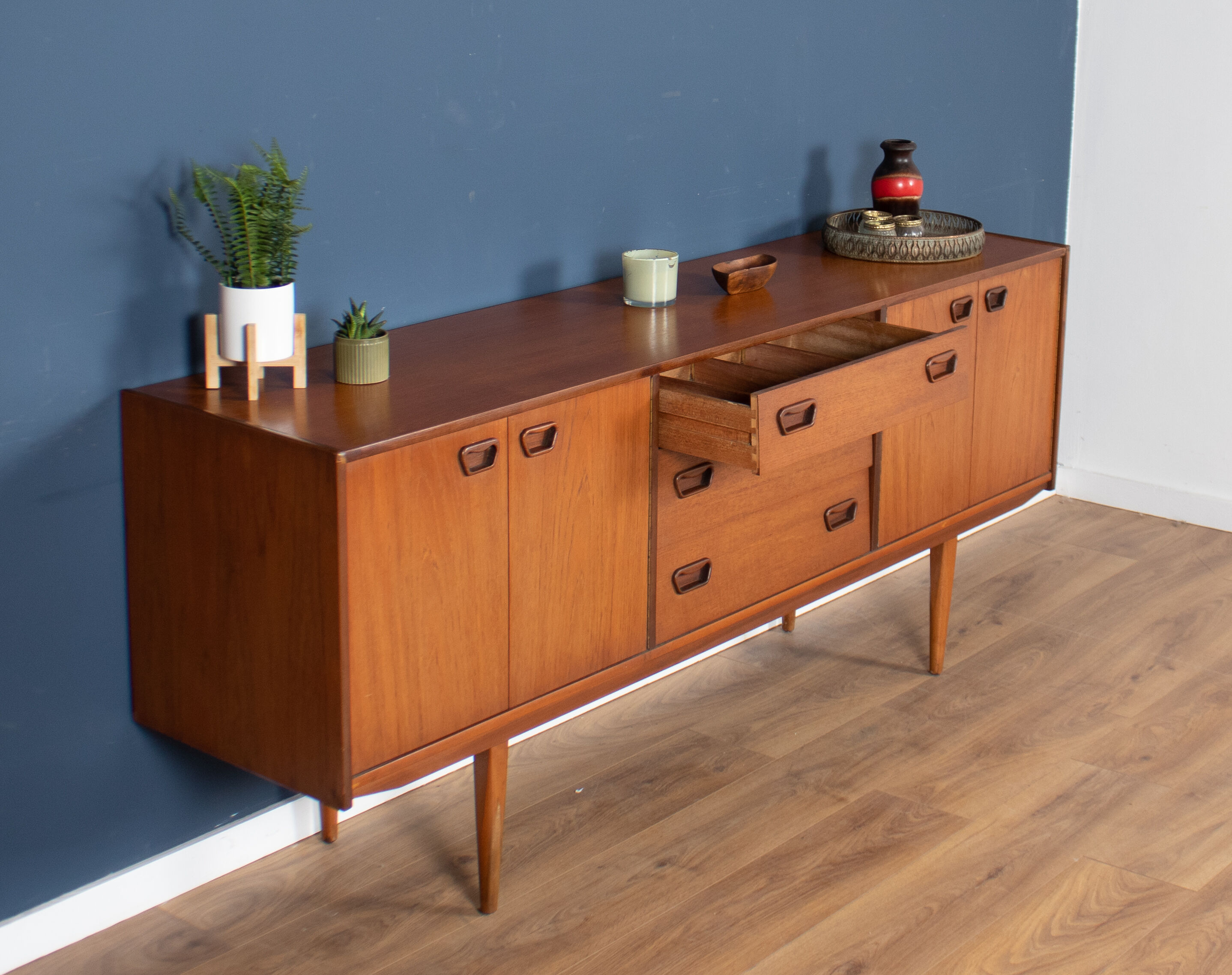 Retro teak 1960s mid century long teak sideboard