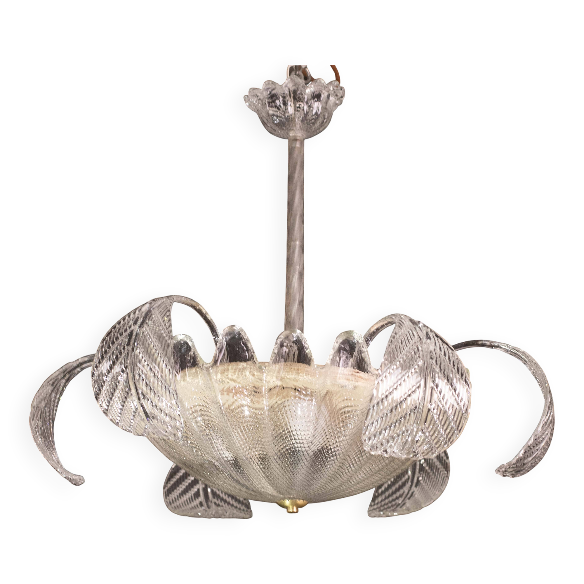 Charming Art Decò, Barovier & Toso Chandelier, Murano Glass, 1950s