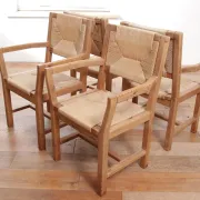Set of four mid-century modern Danish dining chairs papercord solid pine