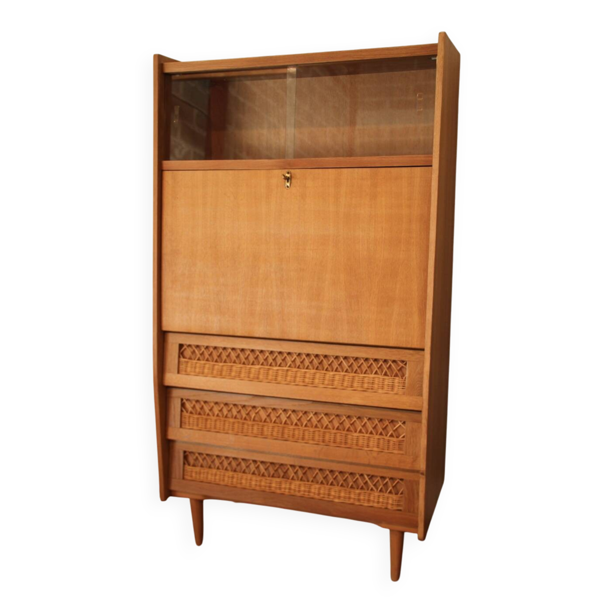 Vintage wicker rattan secretary desk