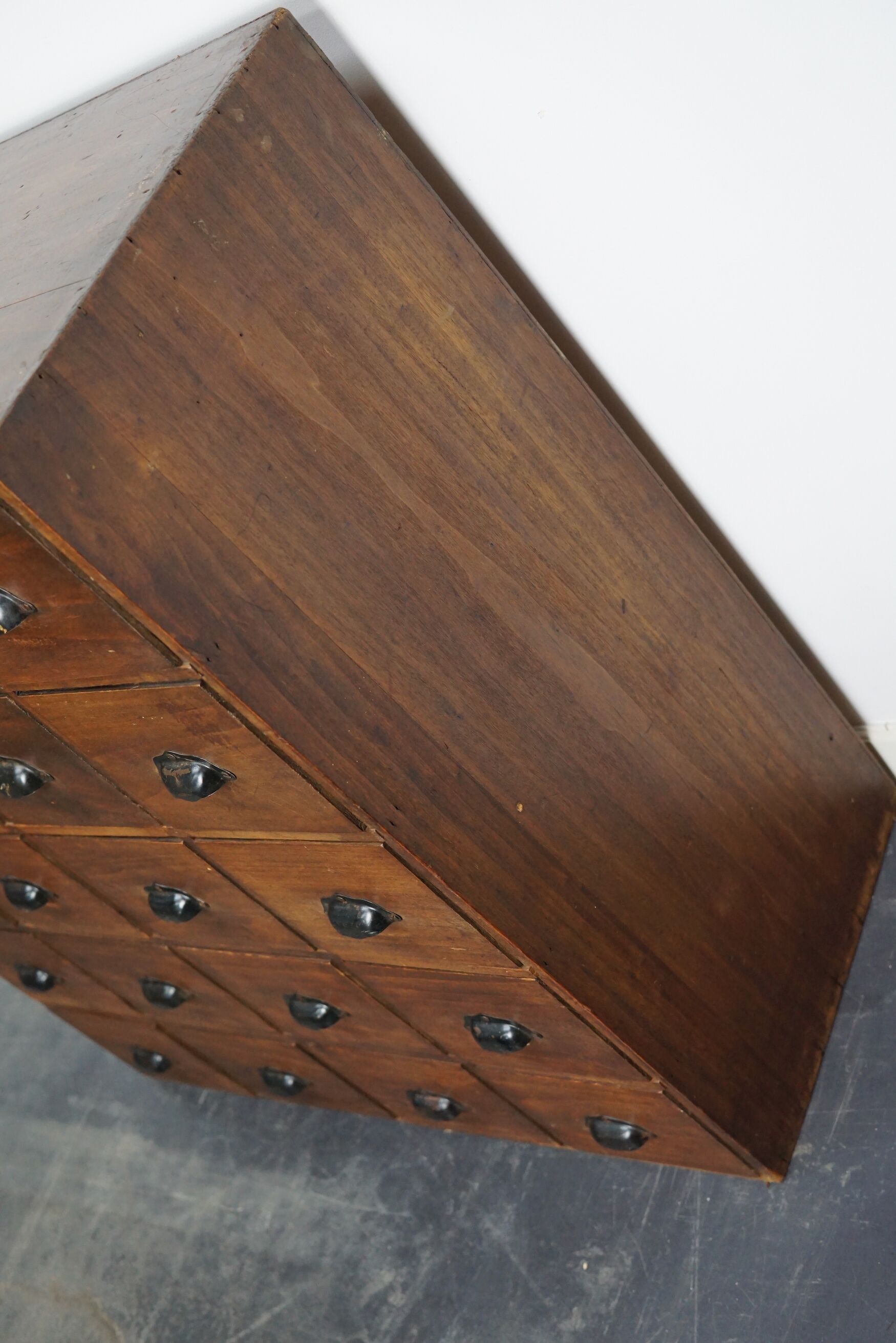 French fruitwood apothecary cabinet, ca 1950s