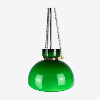 Dark green opaline glass pendant light by Herbert Proft for Glashütte Limburg