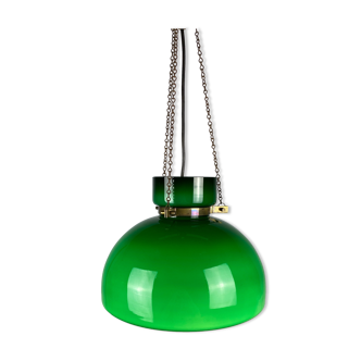 Dark green opaline glass pendant light by Herbert Proft for Glashütte Limburg