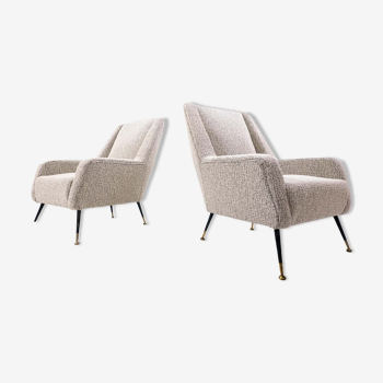 Paire de fauteuils italiens en tissu gris du milieu du siècle des années 1950